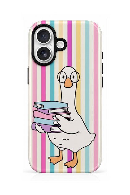iPhone 17 Compatible - Duck Carrying a Book, Double Layer Cover, Glossy Surface Protective Case