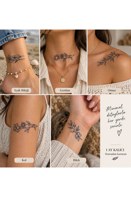 SONRADAN KARARAN 2-4 HAFTA KALICI 4'LÜ ÇİÇEK DÖVMESİ TATTOO KÜÇÜK BOY