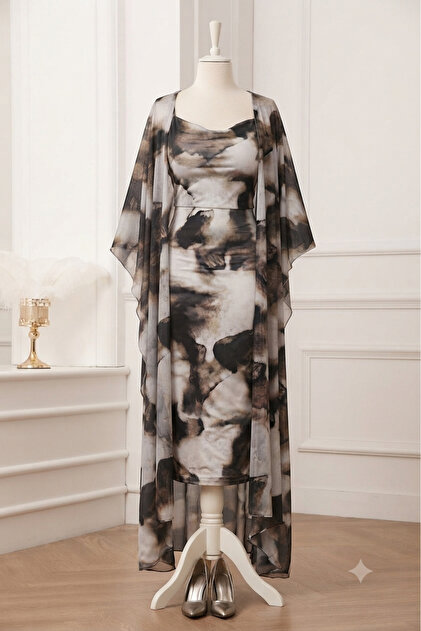 Women's 2-Piece Nightgown Set - Floral Print Strap Dress and Long Chiffon Kimono
