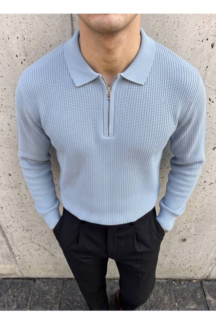 Men's Knitwear Half Zipper Knitted Patterned Sweater Polo Collar
