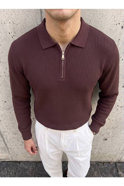 Men's Knitwear Half Zipper Knitted Patterned Sweater Polo Collar