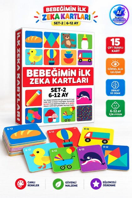 My Baby's First Intelligence Cards Set 2 ā 6-12 Months 15 Double-Sided Colorful Educational Baby Development Cards
