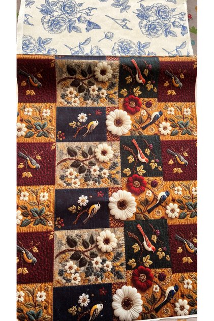 Bird and Daisy Patterned Digital Printed Upholstery Sofa Fabric, Throw Pillow, Cushion Cover Fabric