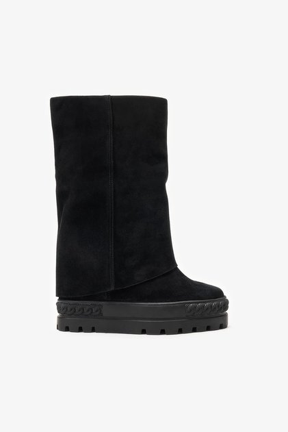 Jodie Black Suede Leather Hidden Wedge Heeled Boots