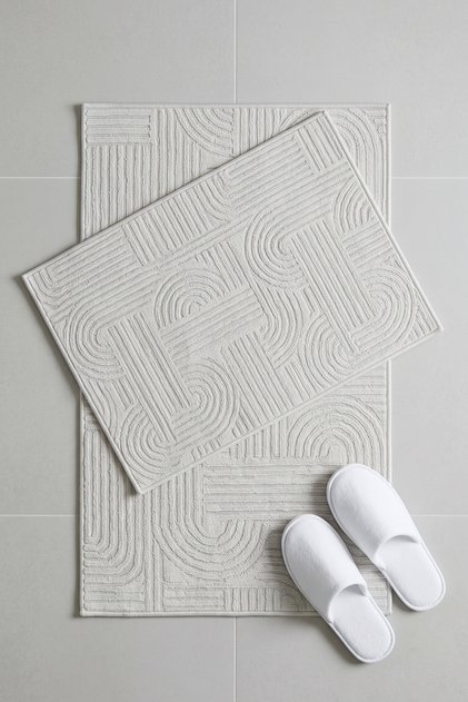 Raye White Cotton Woven 2-Piece Bath Mat | Washable Non-Slip, Latex Base (60X100 + 50X60)