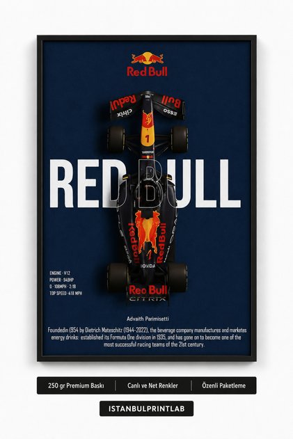 1 Numaralı Red Bull Formula Yarış Arabası Poster | Lacivert Kırmızı Motorspor...