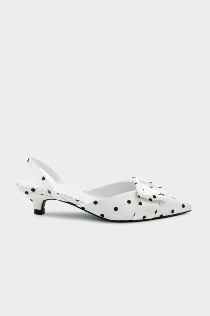 Matilda Polka Dot Buckle Detailed Women's Heeled Shoes - White