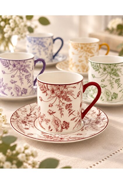 6-Person Porcelain Camellia Coffee Cup Set