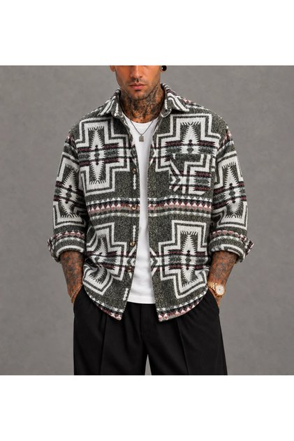 Oversize Bohemian Cotton Stamped Shirt