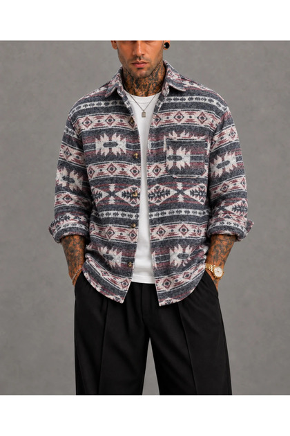 Oversize Bohemian Cotton Stamped Shirt