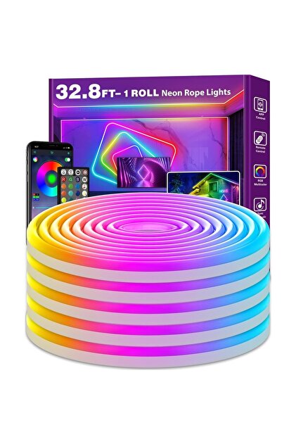 NUERPO гъвкава LED неонова лента, 10м, управлявана чрез приложение и дистанционно управление, синхронизация с