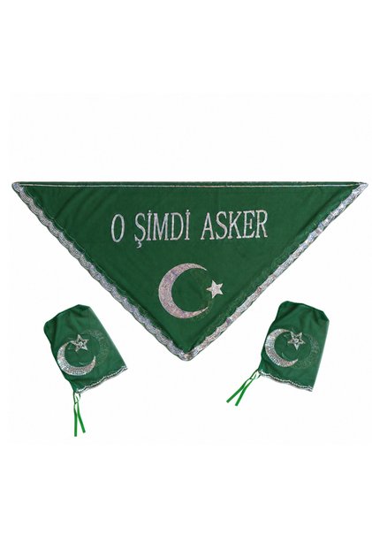 O Şimdi Asker Kına Omuz Örtüsü Yeşil Eldivenli Set Uğurlama