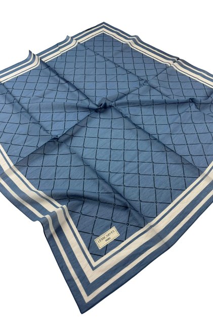 Ls2211 Patterned Cotton Silk Scarf 90X90 cm 05-Baby Blue-Cream