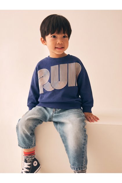 Boy's Front Printed Hooded Sweatshirt Navy Blue