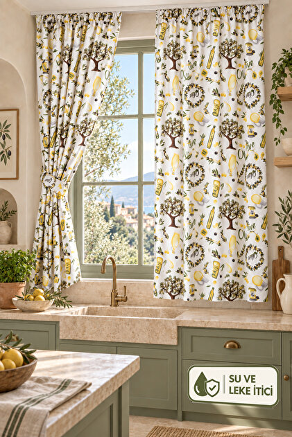 Premium Vintage Olive Olive Print Pattern Water Repellent Durable Background Curtain Living Room Living Room Kitchen Bedroom