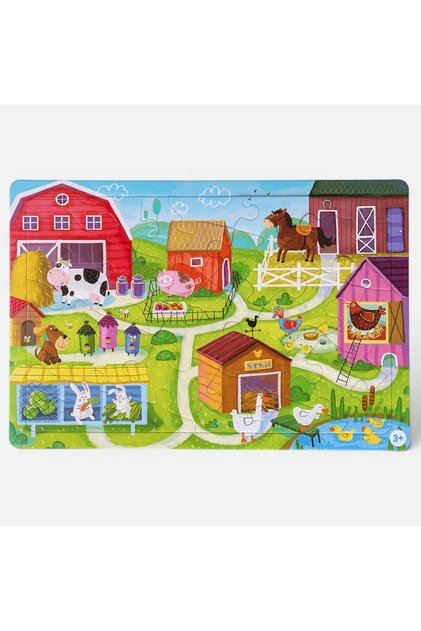 Puzzle din carton pentru copii, cu imagine de fermă cu animale, 24 de piese, 42x28 cm