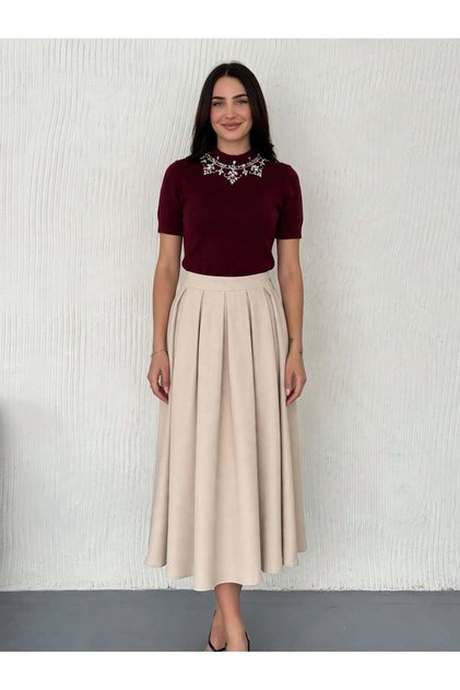 Women's 83 cm Full Pleated Fabric Skirt