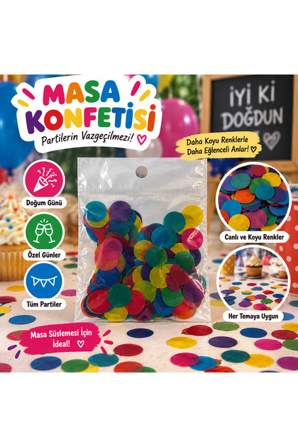 Renkli Yuvarlak Desenli Masa Konfetisi 10 gr