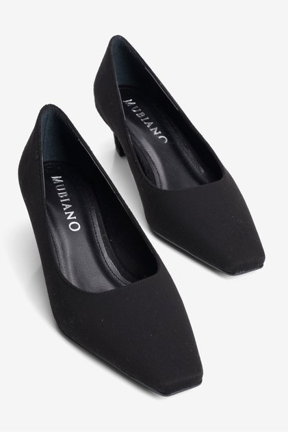 Women's Suede Heeled Shoes Stiletto Square Toe Short Heel Leni Black