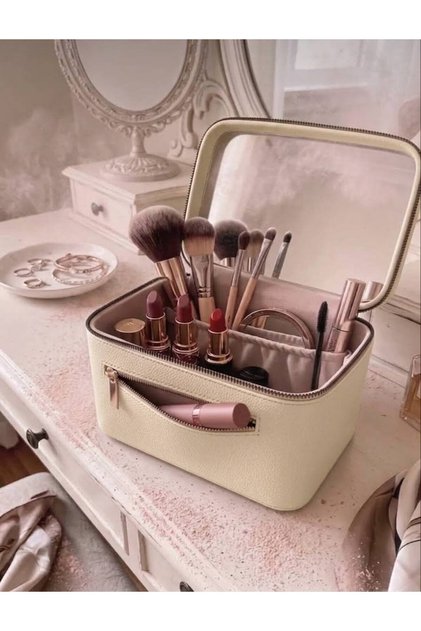 Mirrored Makeup Bag - Travel Organizer Cosmetic Bag Size (21X15X13)