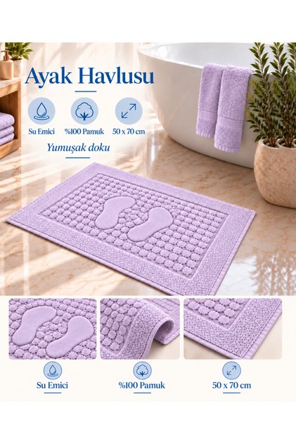 Banyo Paspası 1 Adet Ayak Havlusu Su Emicili %100 Pamuklu Otel Banyo Havlusu Ayak 50x70 Eflatun