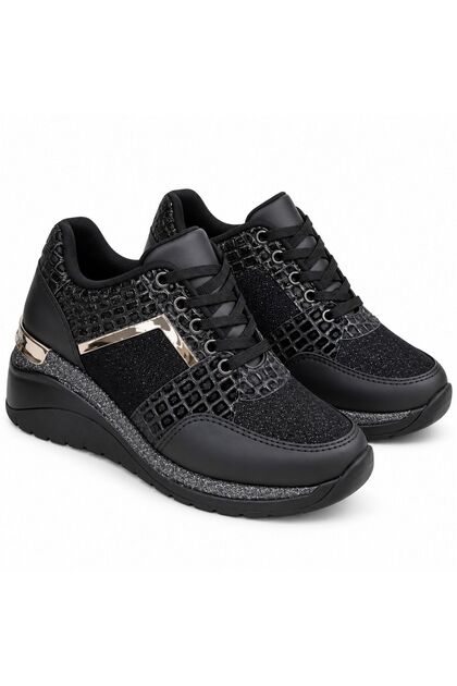Kadın Cilt Bağcıklı Spor Ayakkabı Ortopedik Dolgu Topuk Kalın Taban Günlük Rahat Sneaker