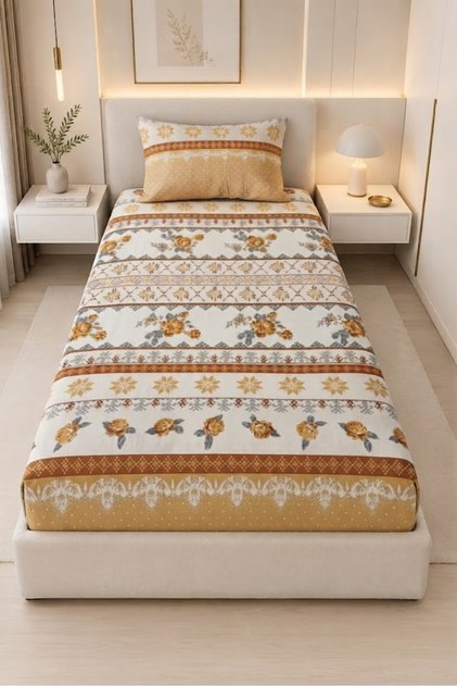 Tekstil Tek Kişilik Bohem Etnik Desenli Şık Desenli Ranforce Lastikli Çarşaf Seti 100 x 200 +1 Yastık kılıfı 50x70