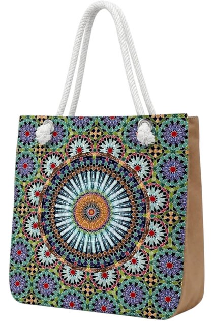 Large Moroccan Mosaic Fabric Tote Handbag for Women by Atiba Gifts for Travel and Shopping