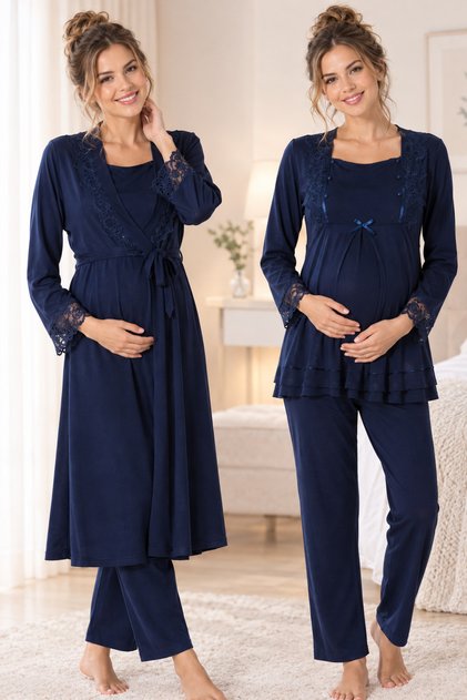 Cotton Maternity Pajama Set with Adjustable Waist Effortt