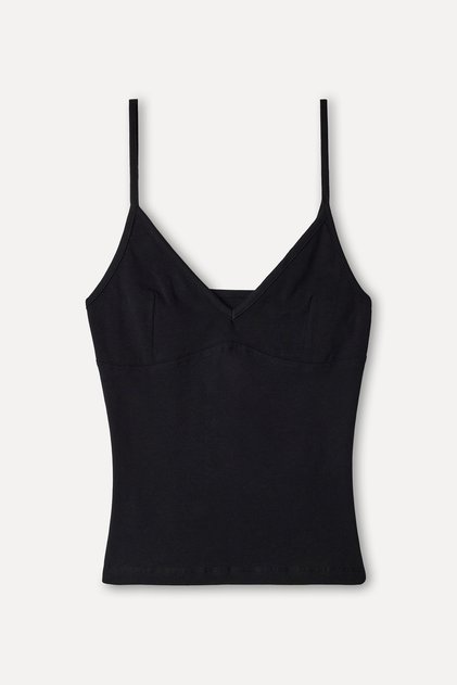 Women's Black Fitted Open Collar Undershirt
