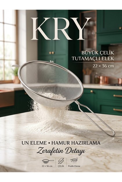 Paslanmaz Çelik Tutacaklı Un Eleme Süzgeci BÜYÜK Boy 22x36 cm - İnce Gözenekli Tel Un Eleği Pasta Hamur Süzgeci