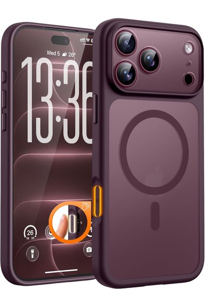 for iPhone 18 Pro Max Case, Compatible with Magnetic, Burgundy Built-in Magnets, Full Camera