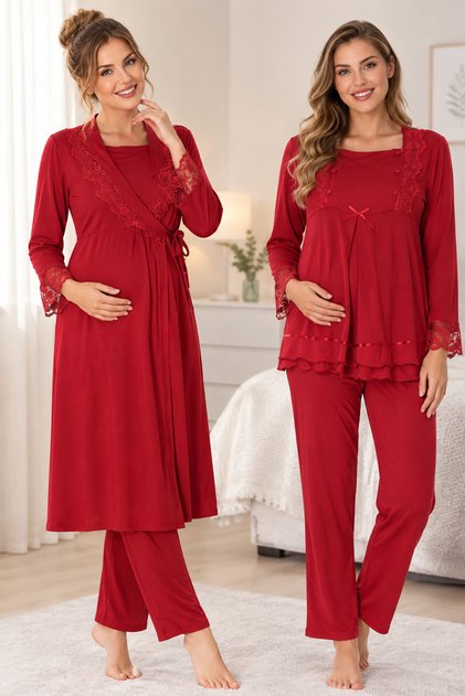 Maternity Cotton Pajama Set with Adjustable Waist Effortt