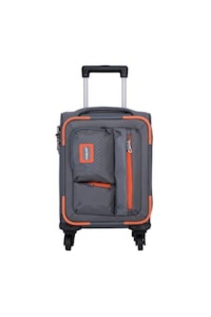 Troler cabina avion Wizz Air, 40x30x20 cm, 4 roti cu rotatie 360° detasabile, Textil, Flexibil si rezistent, Gri deschis,
