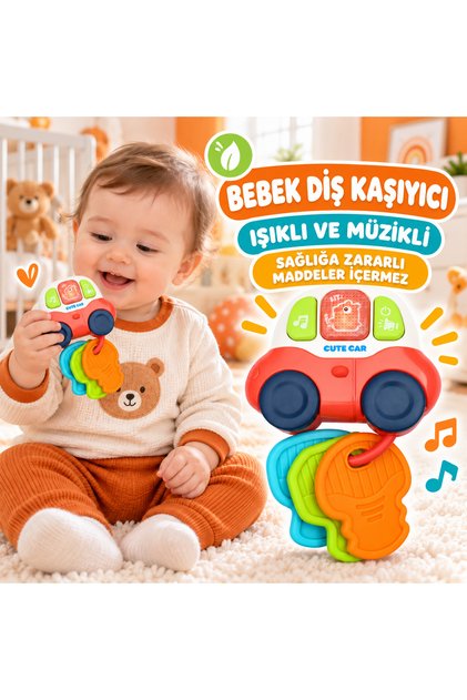 Işıklı ve Müzikli Bebek Diş Kaşıyıcı Araba Anahtarlık Oyuncak