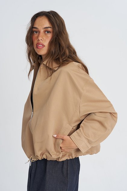 Women's Shirt Collar Jacket with Plaid Detail