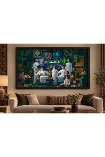 لوحة فنية تراثية سعودية من سيجن تاتش مقاس 60×120 سم مع إطار خارجي لديكور المنزل