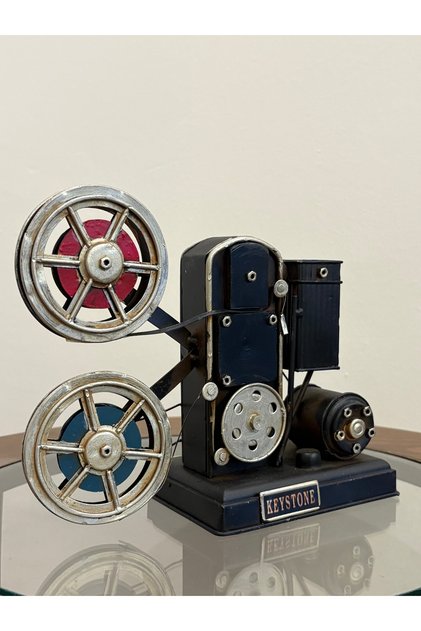 NOSTALJİK METAL FİLM PROJEKTÖRÜ BİBLOSU EL YAPIMI VİNTAGE SİNEMA MAKETİ