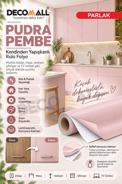 ( Code 363 ) Pudra Pembe Kendinden Yapışkanlı Dolap Mobilya Masa Fayans Banyo Pinterest Mutfak Kaplama