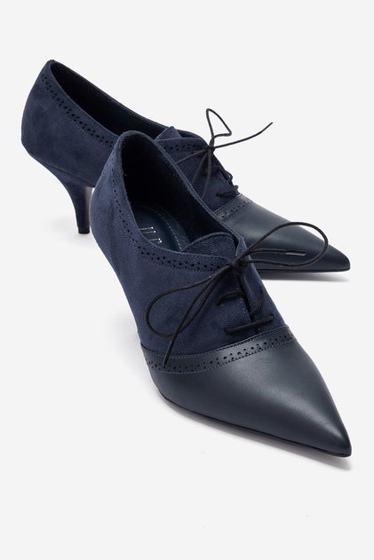 Medley Navy Blue Suede Navy Blue Leather Lace-Up Women's Heeled Shoes