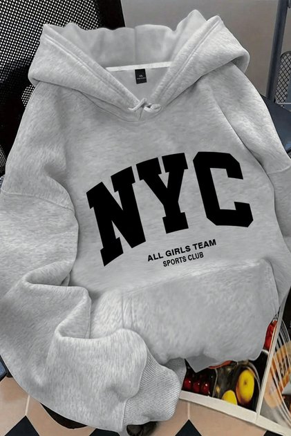 Unisex Men's and Women's Xnycx Lettering Design Cotton Oversize Hooded Sweatshirt Gray