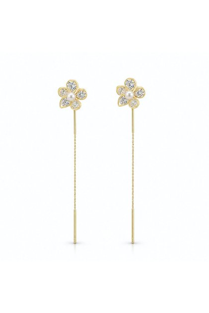 Cercei din argint placat cu aur de 14k – Design floral din sârmă cu perlă