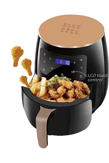World 6L Digital Air Fryer XL 1400W, Smart Hot Air Fryer Oven with LCD Touch Screen, PTFE Non-Stick Basket, Class A Energy Saving Electric Cooker for Home & RV - Black/Rose Gold (AF-001)