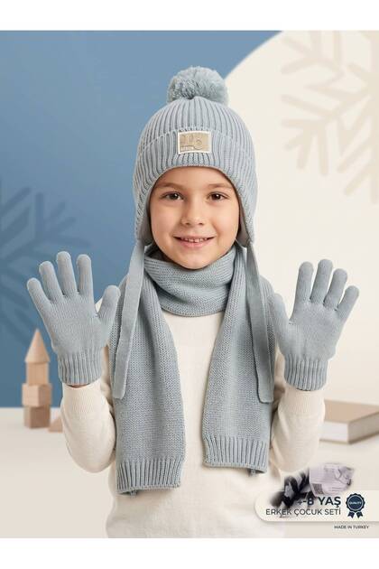 4-8 Years Old Boy's Scarf, Beanie, Gloves 3-Piece Set