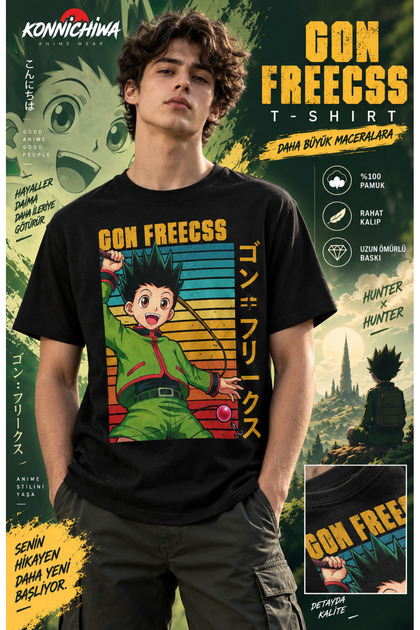 Hunter X Hunter Gon Freecss Printed Black Anime T-Shirt – Crew Neck T-Shirt Tshirt