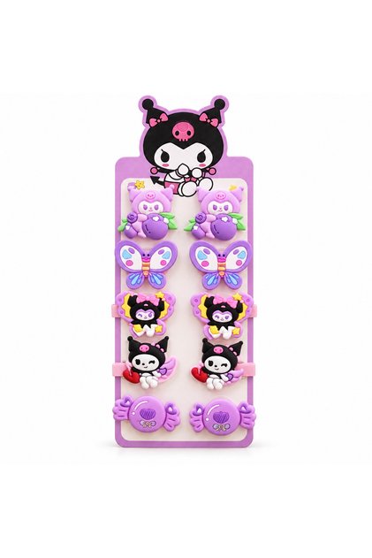 Set of 10 Kuromi Themed Children's Hair Clips – 4 Rubber Bands and 6 Hair Clips