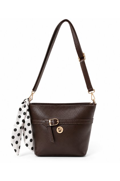 Women's Brown Polka Dot Scarf Detailed Shoulder and Crossbody Bag