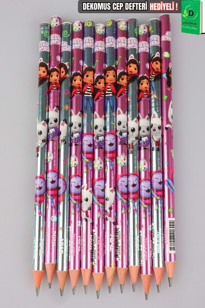 Licensed Gabby's Dollhouse 12-Piece Pencil Set with Decomus Pocket Notebook as a Gift