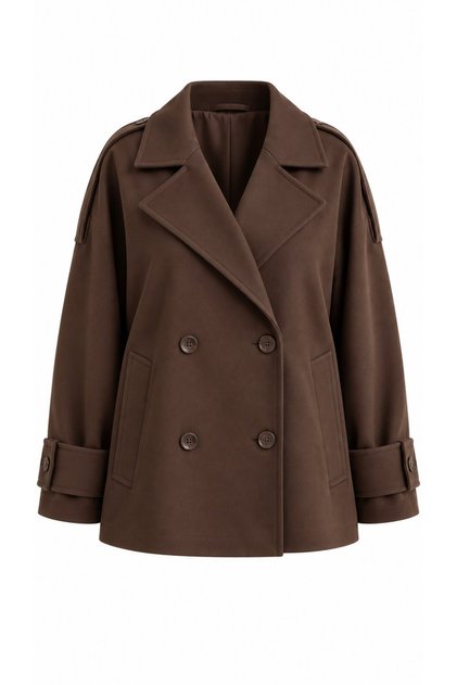 Brown Double-Breasted Collared Trench Coat - 2Y7537