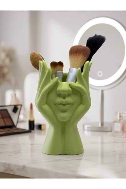 Facial Design Aesthetic Makeup Brush Holder Organizer, Tabletop Pen Holder and Bathroom Organizer Stand